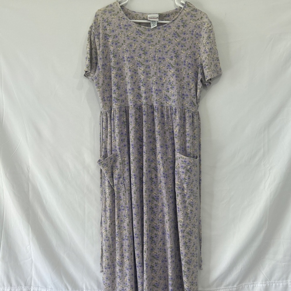 Bobbie Brooks Vintage Floral Maxi Dress Lavender Short Sleeve Pockets Large
